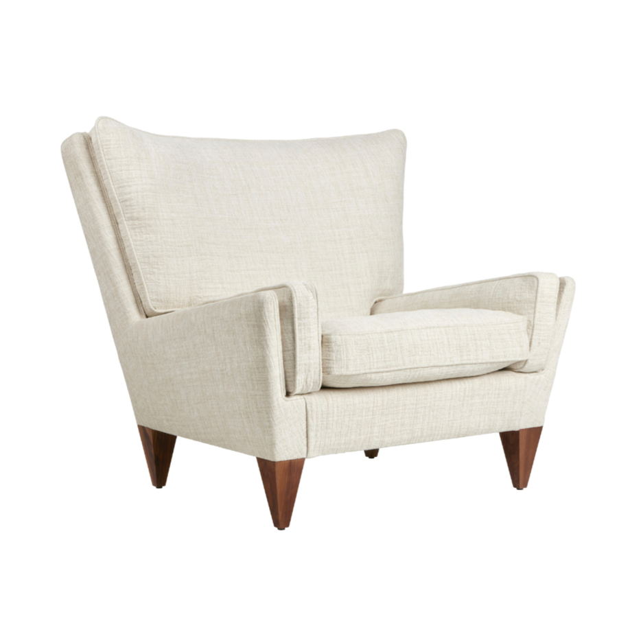 Křeslo V11 čalouněné s ořechovým podstavcem