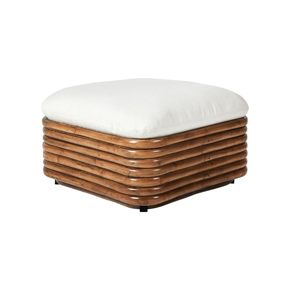 Bohemian Puff 72 upholstered with a rattan base