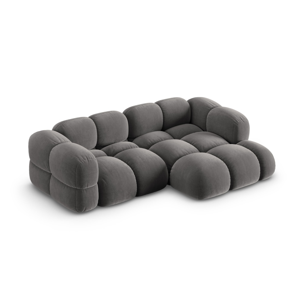 LORETTO gray velvet 3-seater right-facing corner sofa