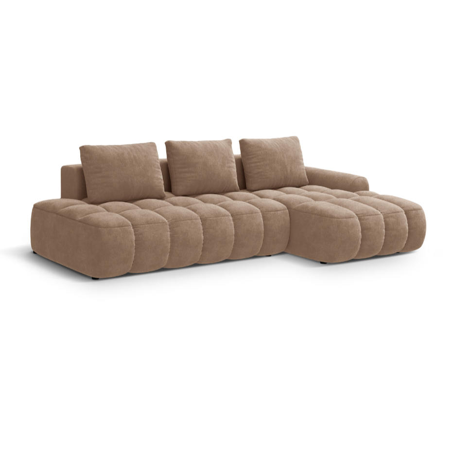 Right-facing velvet corner sofa bed for 3 people LINZ dark beige