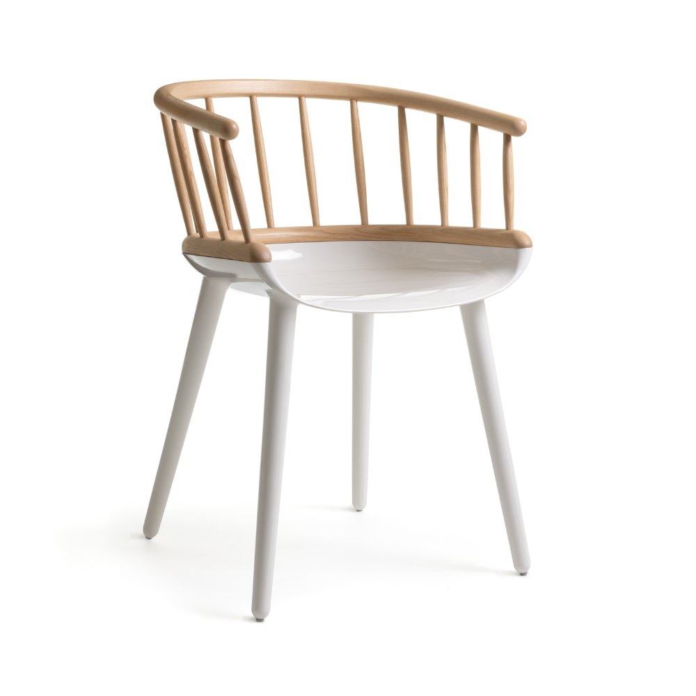 Židle CYBORG STICK bílá základna s jasanovým dřevem