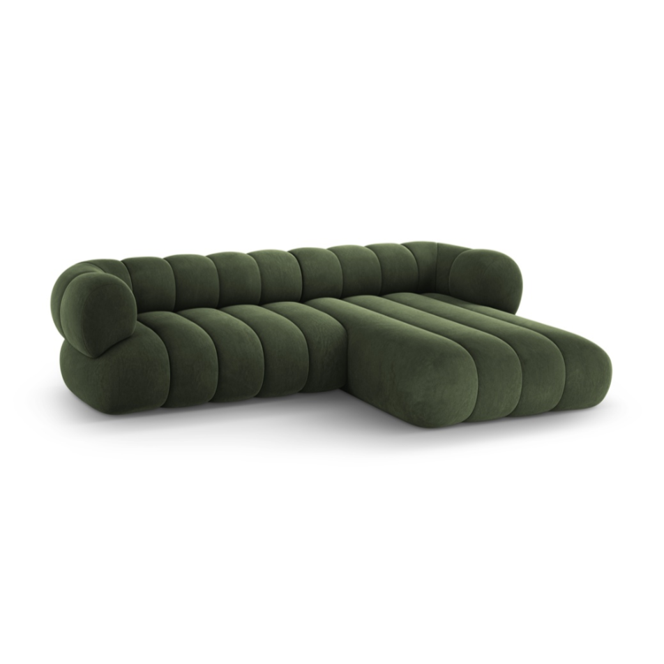 Green right-facing 5-seater velvet corner sofa KOGE