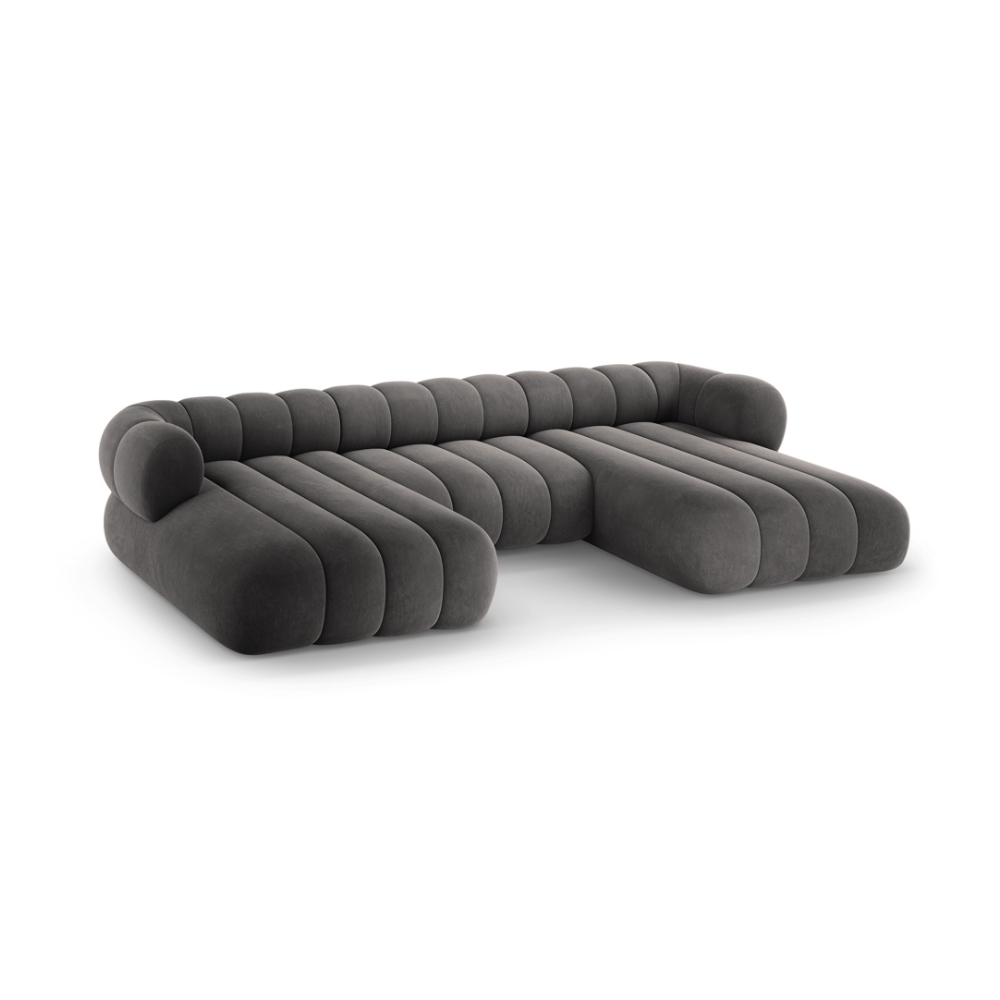 KOGE dark gray velvet panoramic sofa for 6 people