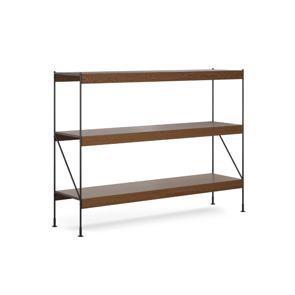 Regál ZET tmavé dubové dřevo s černým rámem