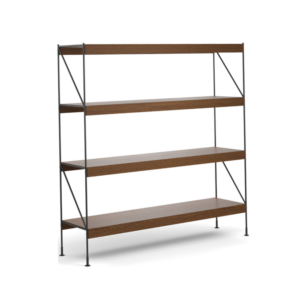 Regál ZET tmavé dubové dřevo s černým rámem