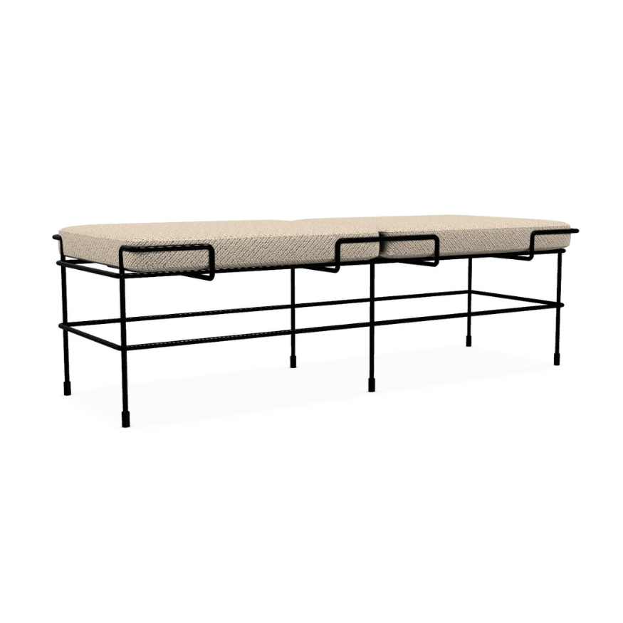 TRAFFIC upholstered bench with a black steel base