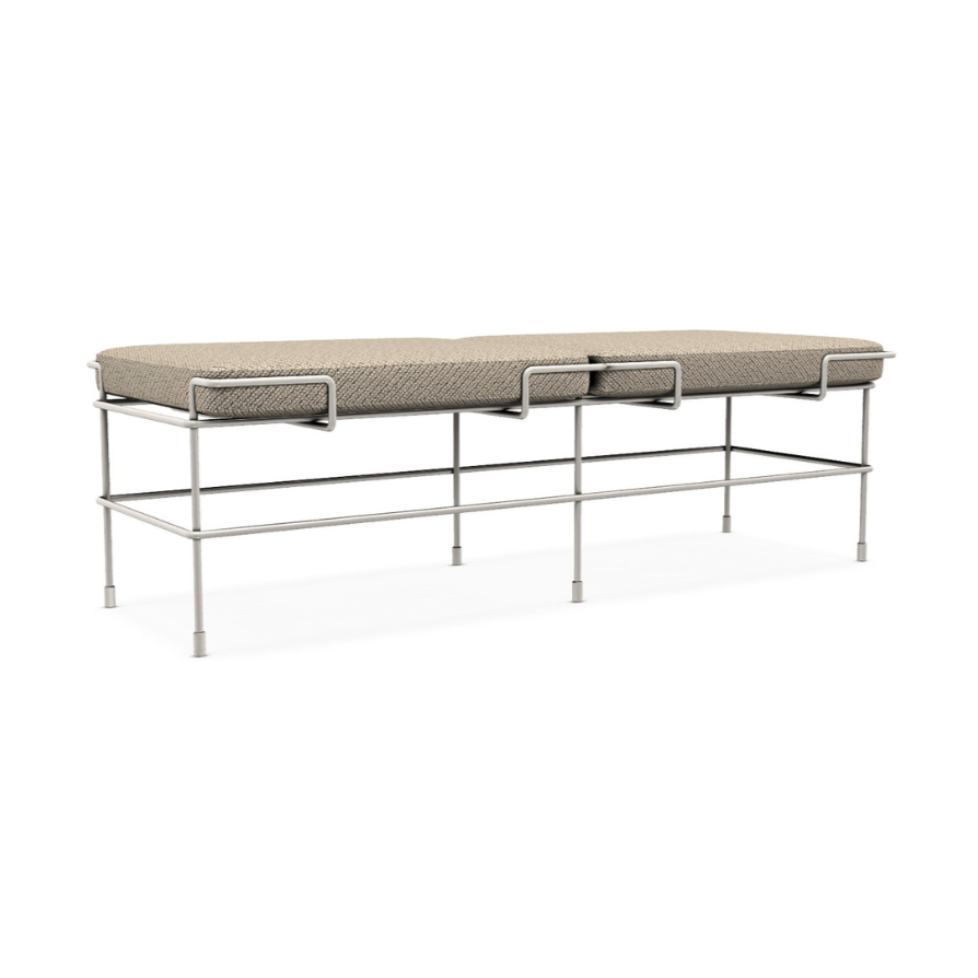 TRAFFIC upholstered bench with a white steel base
