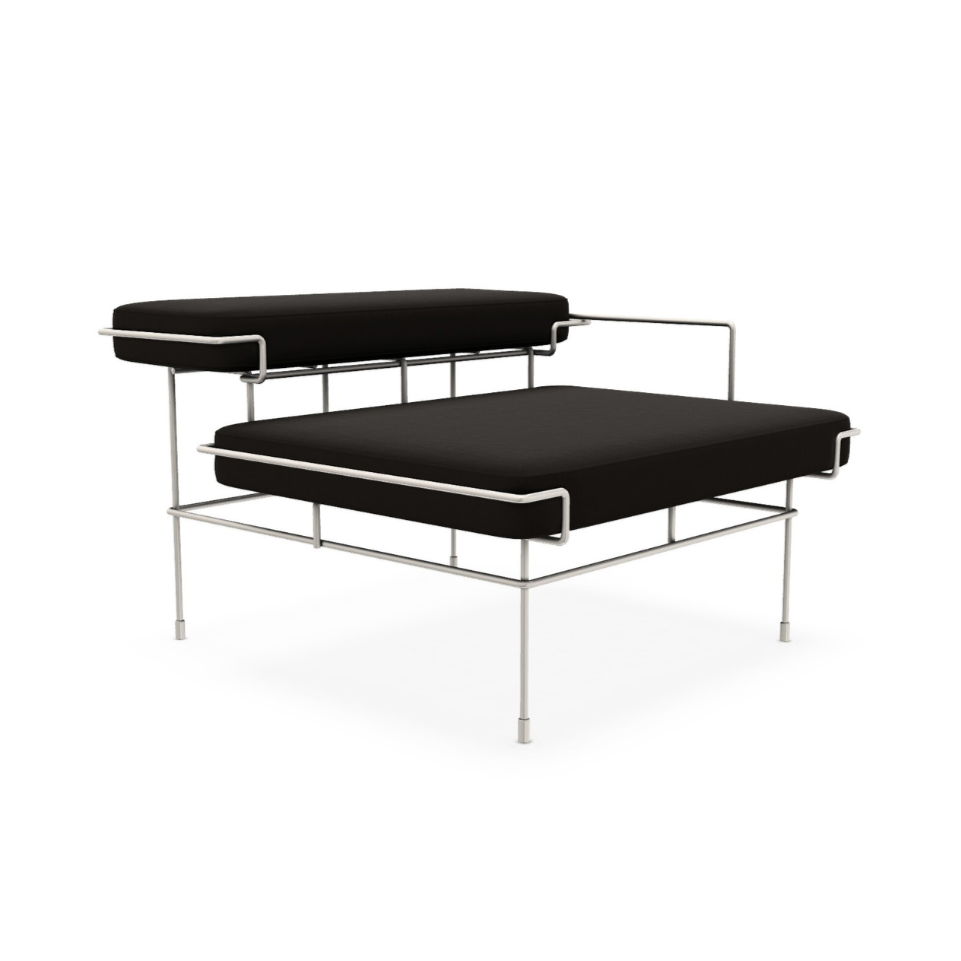 Puf s opěradlem TRAFFIC čalouněný s bílým ocelovým podstavcem