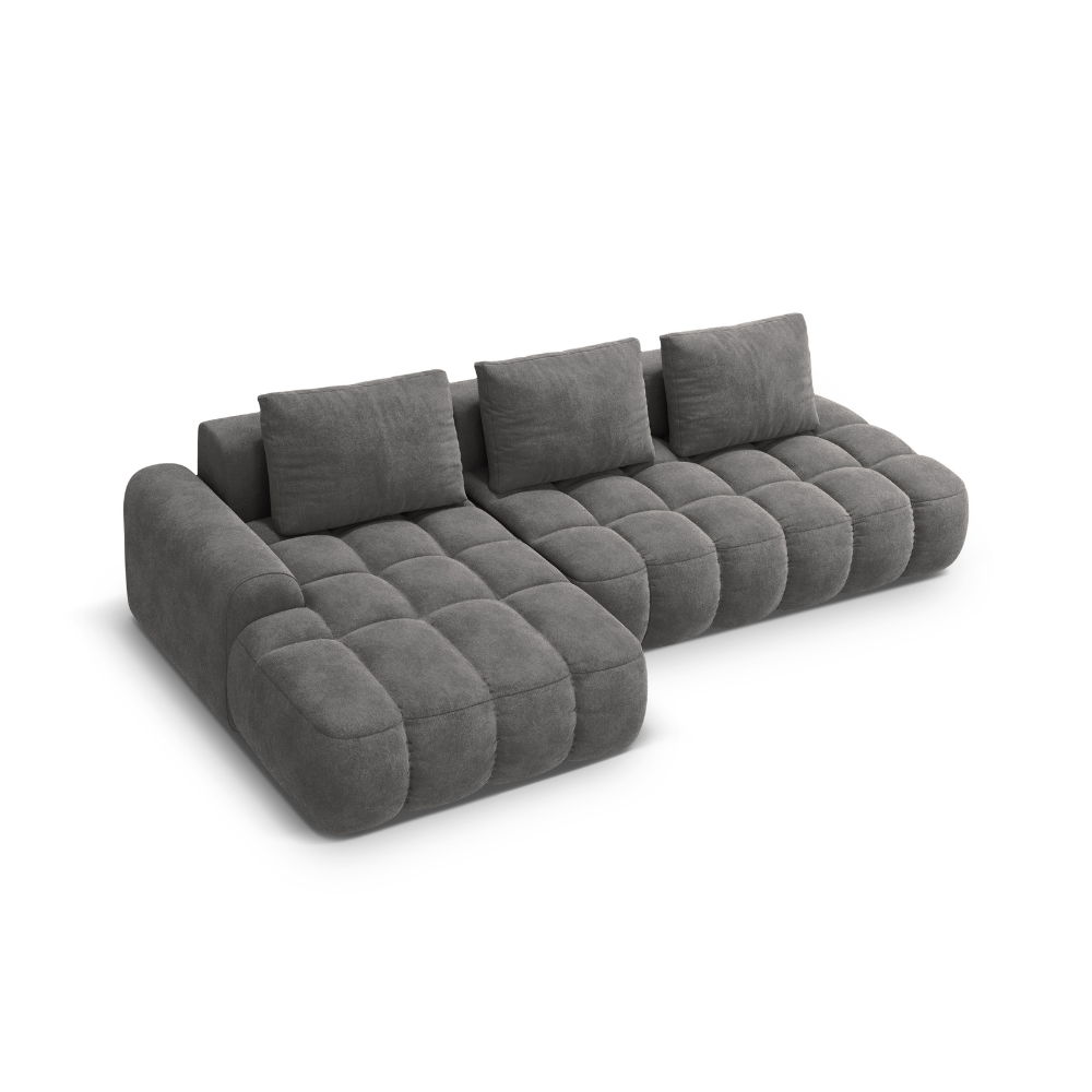Left-facing velvet corner sofa bed for 3 people LINZ dark gray