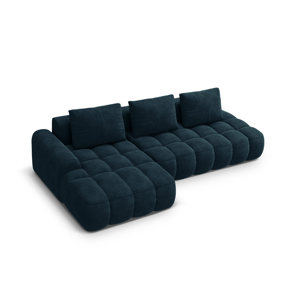 Velvet left-sided corner sofa with sleeping function for 3 people LINZ petrol