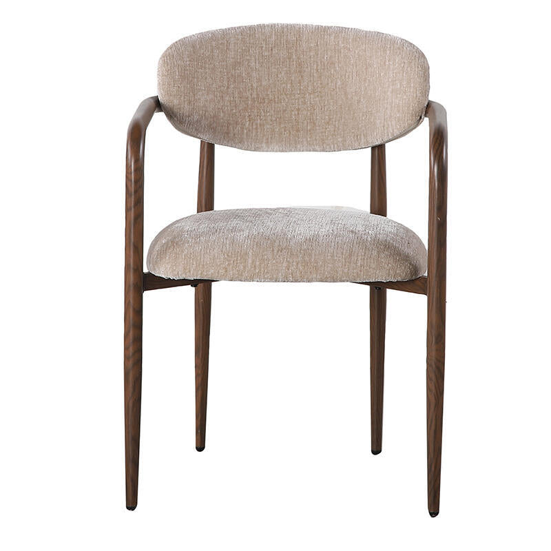 SAKE Armchair in Beige with Dark Wooden Base