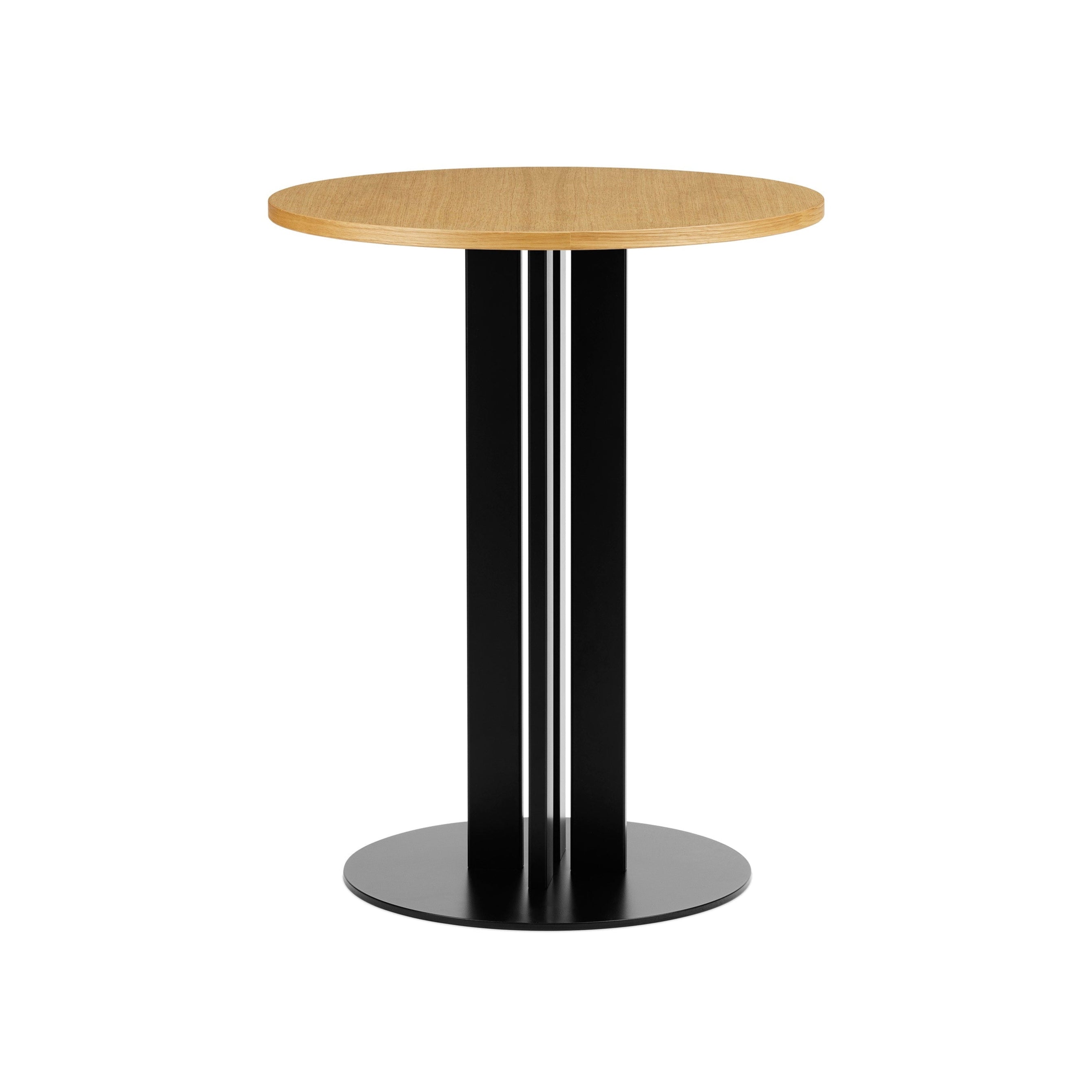 Kulatý kavárenský stůl SCALA s dýhovanou deskou a černým podstavcem