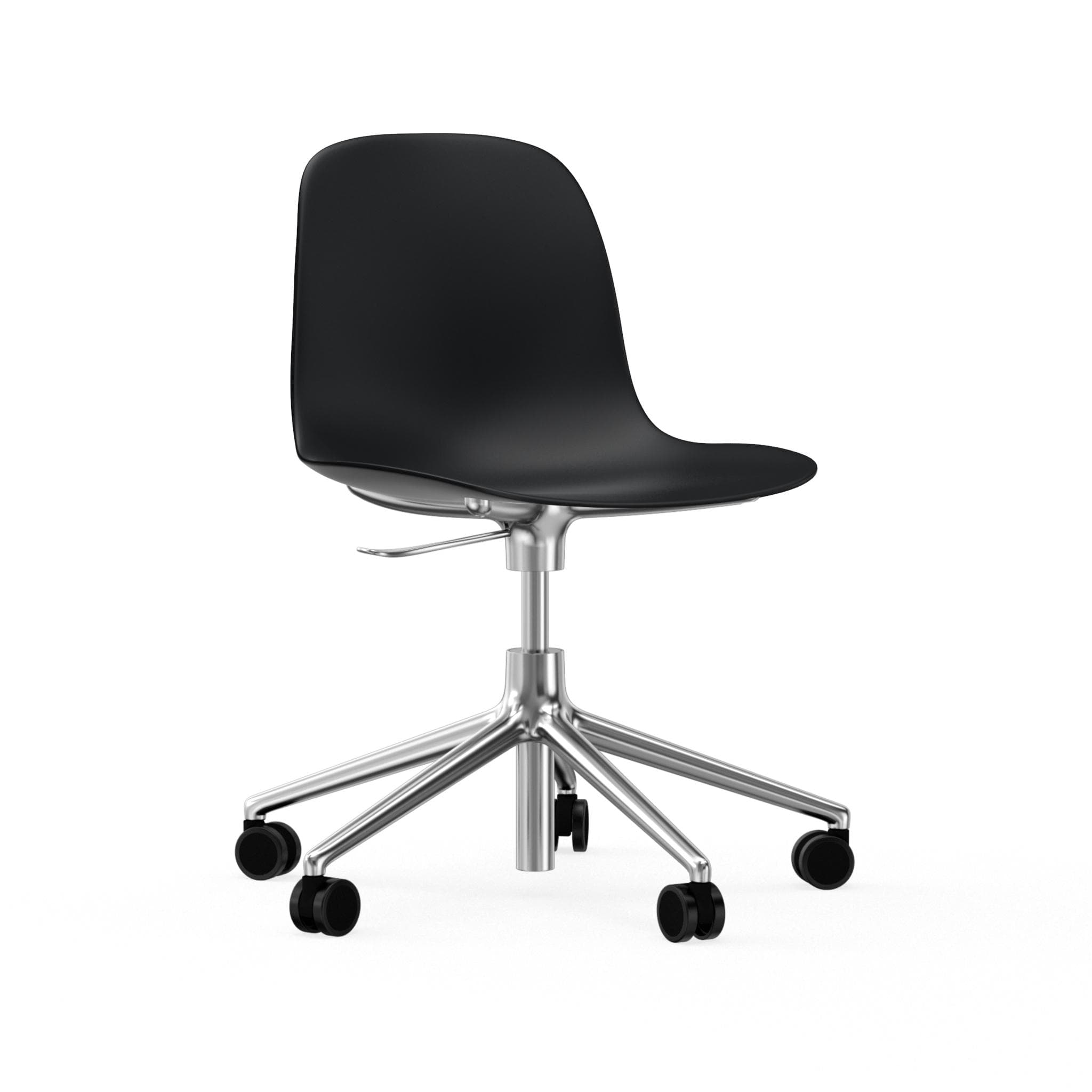 Office chair with adjustable forms 5W black with an aluminum base on wheels