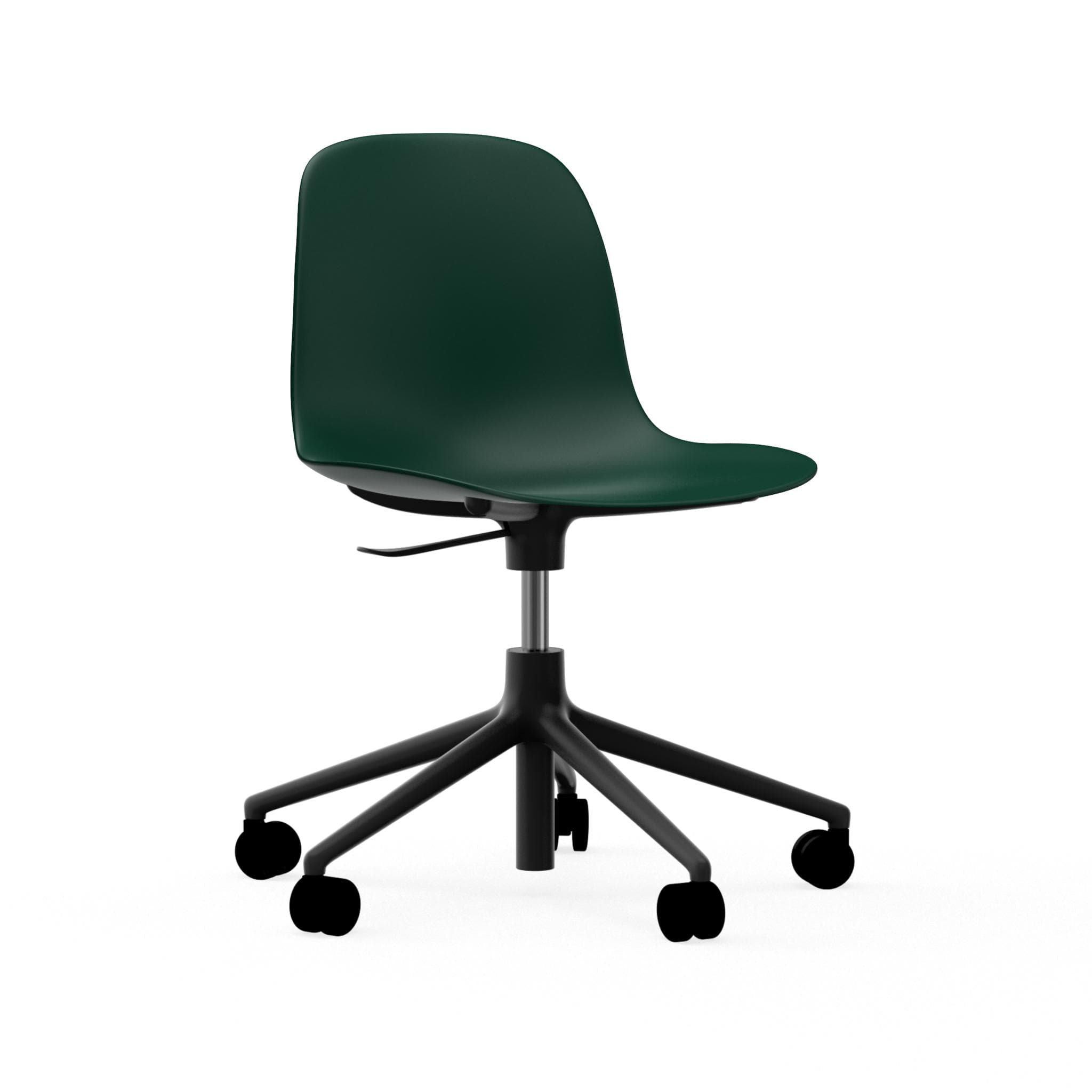 Office chair with adjustable forms 5W green with a black base on wheels