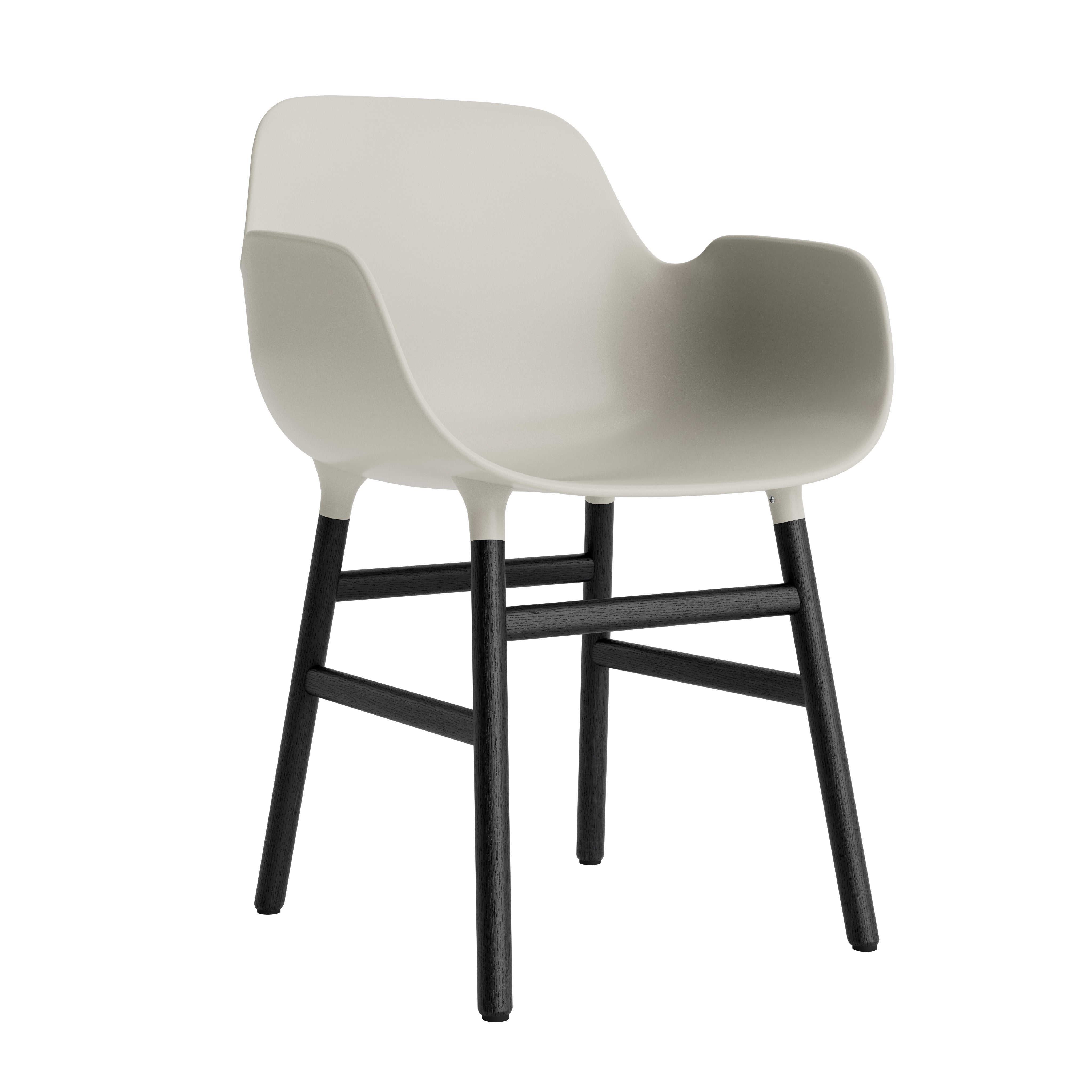 Chair with armrests of light gray forms with a black oak base