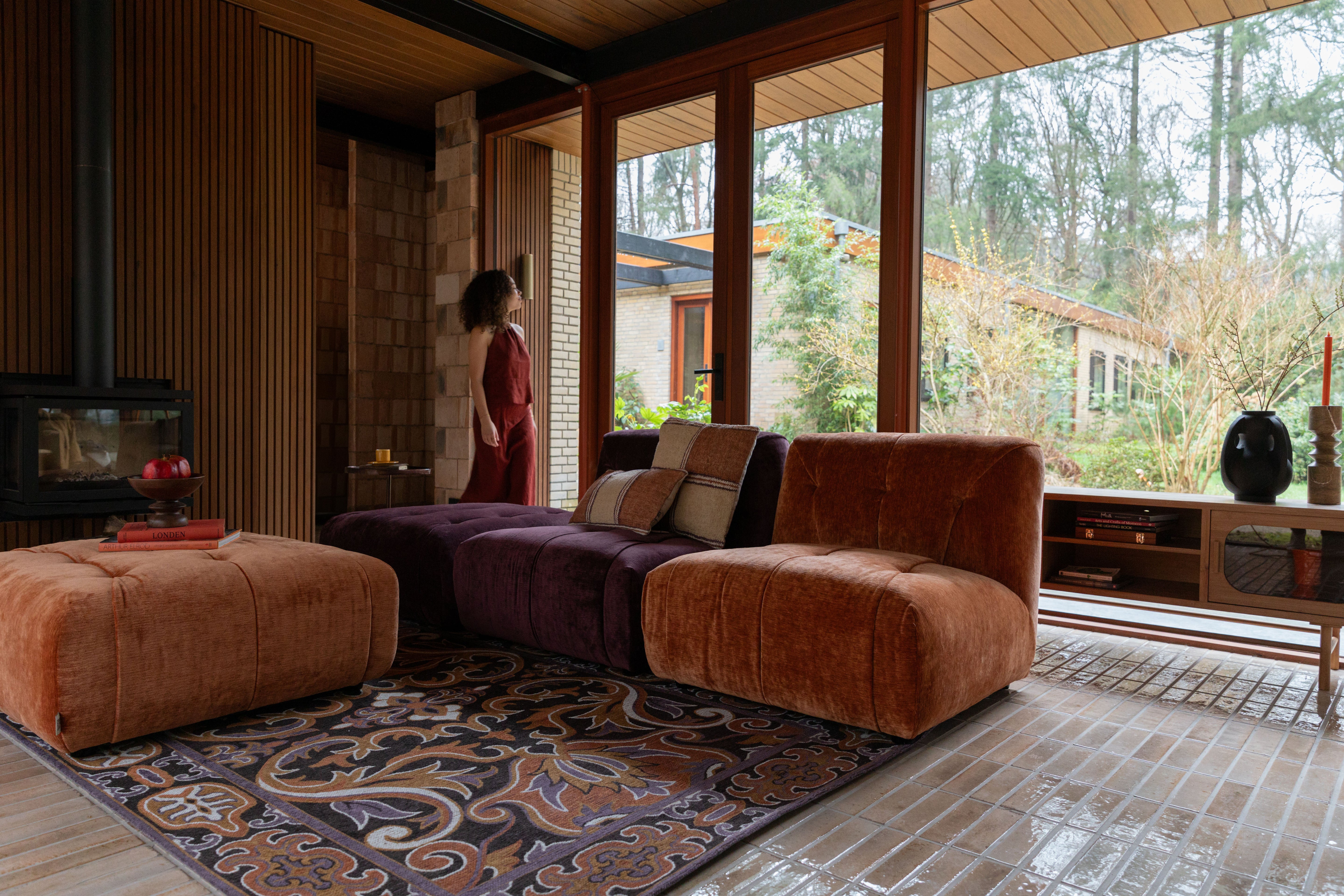 BASHMIRA rug in orange with brown