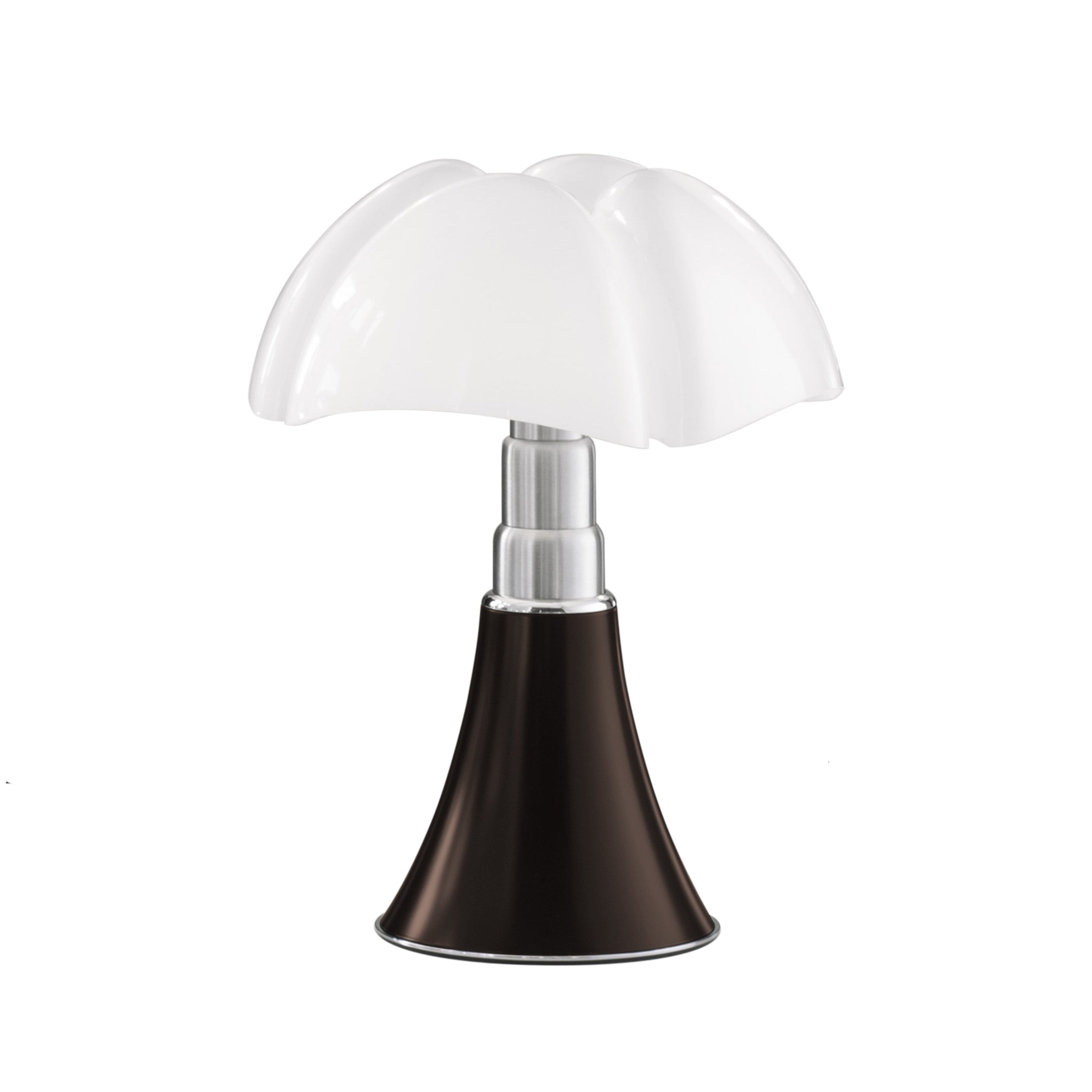 Stolní lampa MINIPIPISTRELLO s opálovým stínidlem a hnědým podstavcem