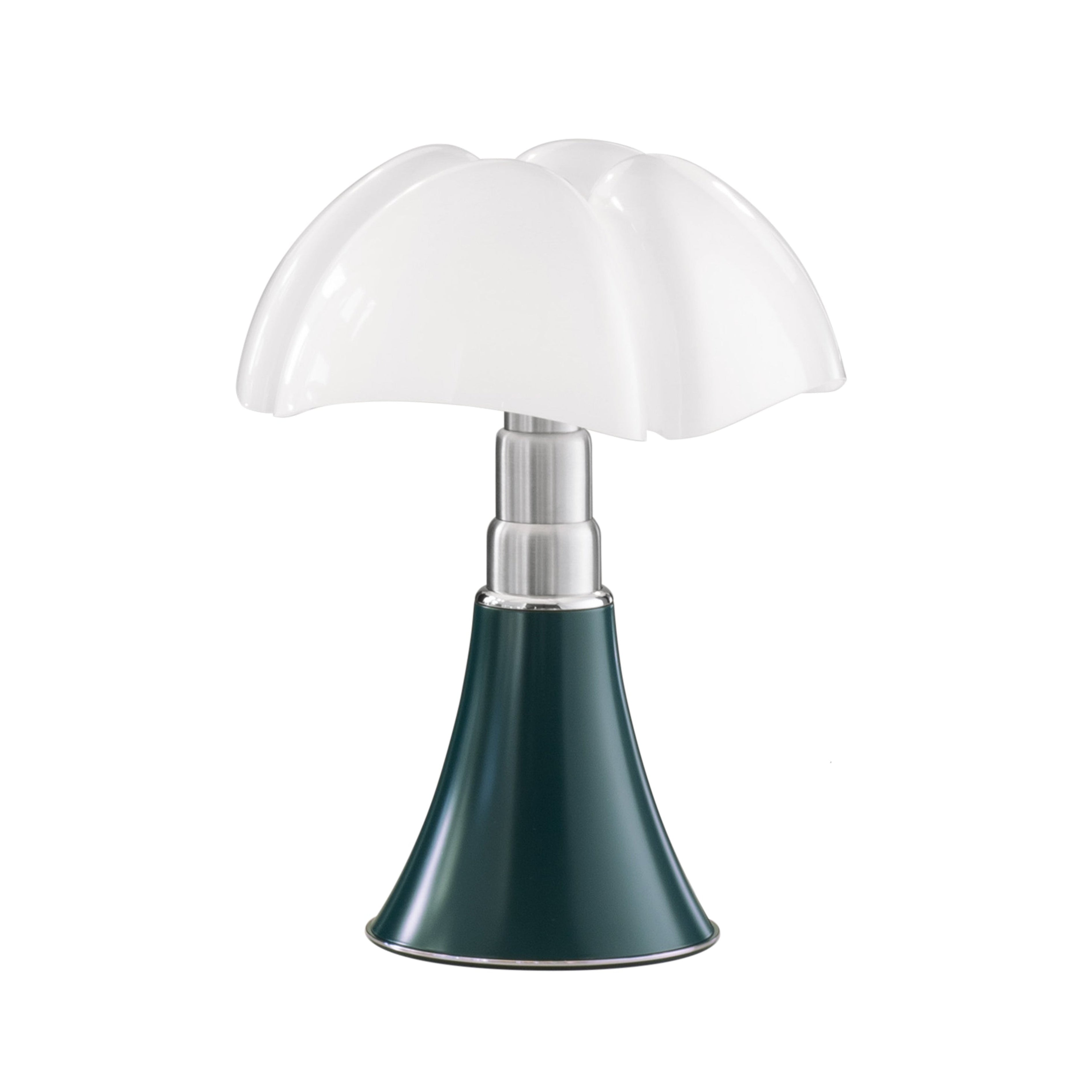 Stolní lampa MINIPIPISTRELLO s opálovým stínidlem a tmavě zeleným podstavcem