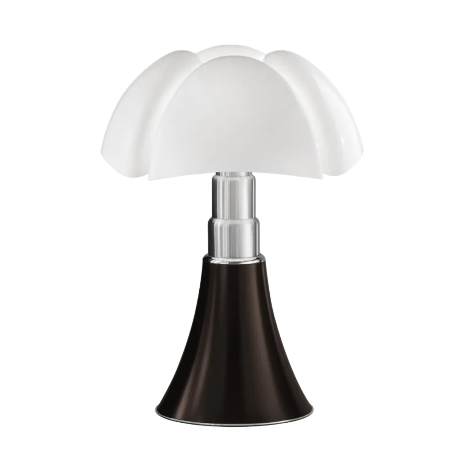 Stolní lampa PIPISTRELLO MEDIUM s opálovým stínidlem a hnědým podstavcem