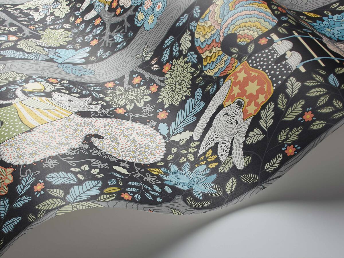 Dětská tapeta s motivem pohádkového lesa CHARLIE černá s modrou