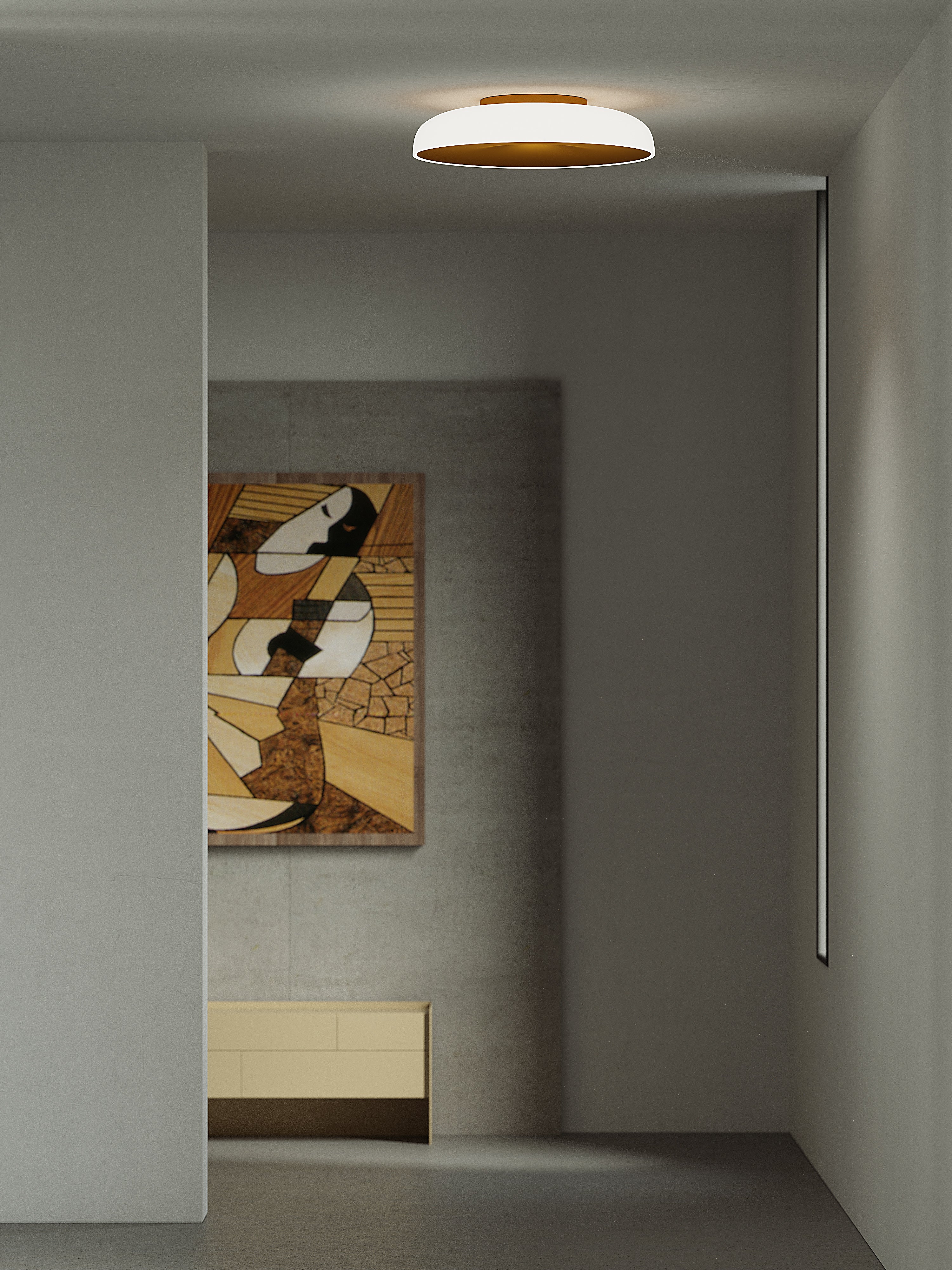 Stropní lampa CHET-B perlově zlatá s bílou.