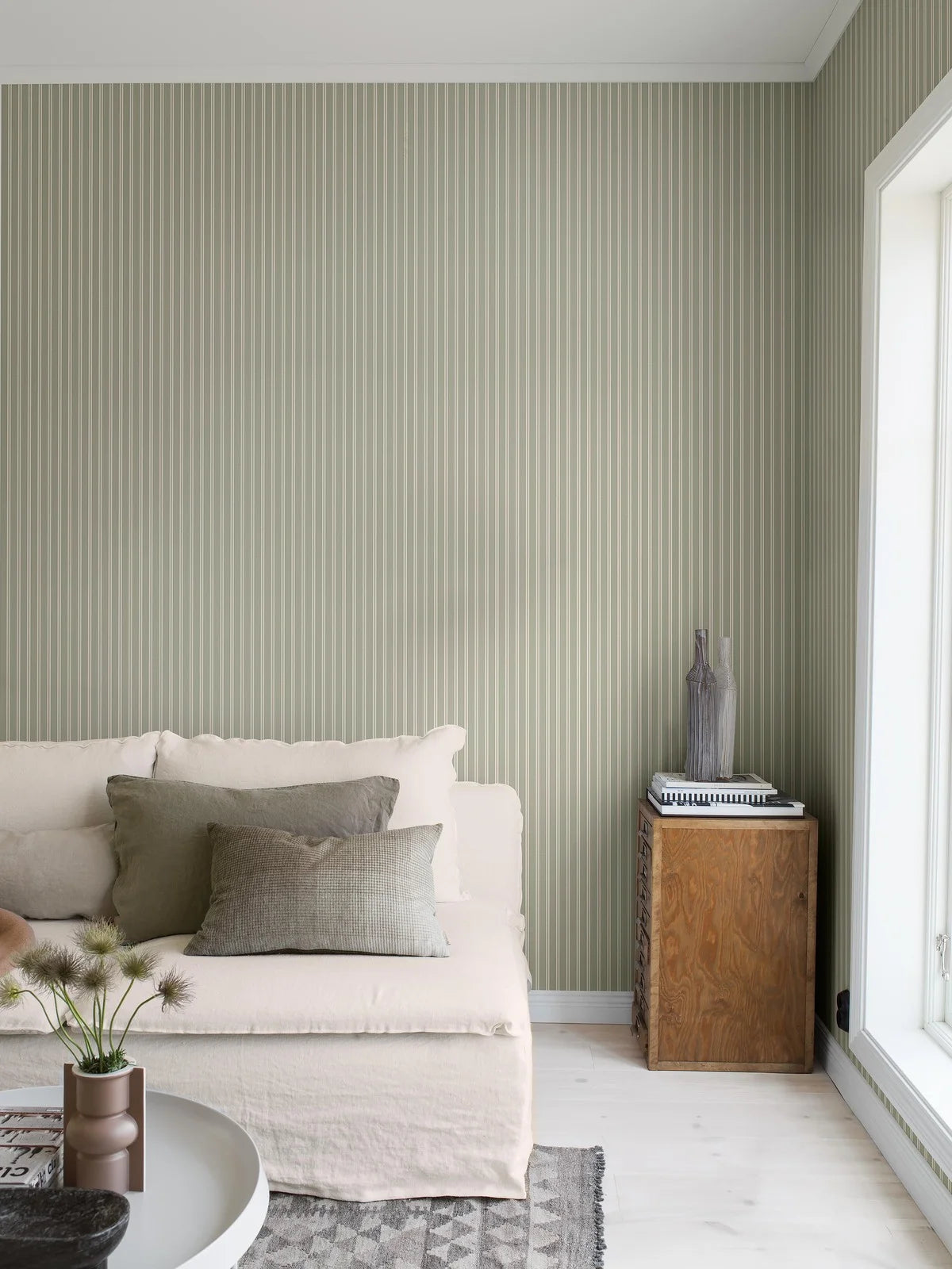 Striped Wallpaper PÄRLRAND Green and White