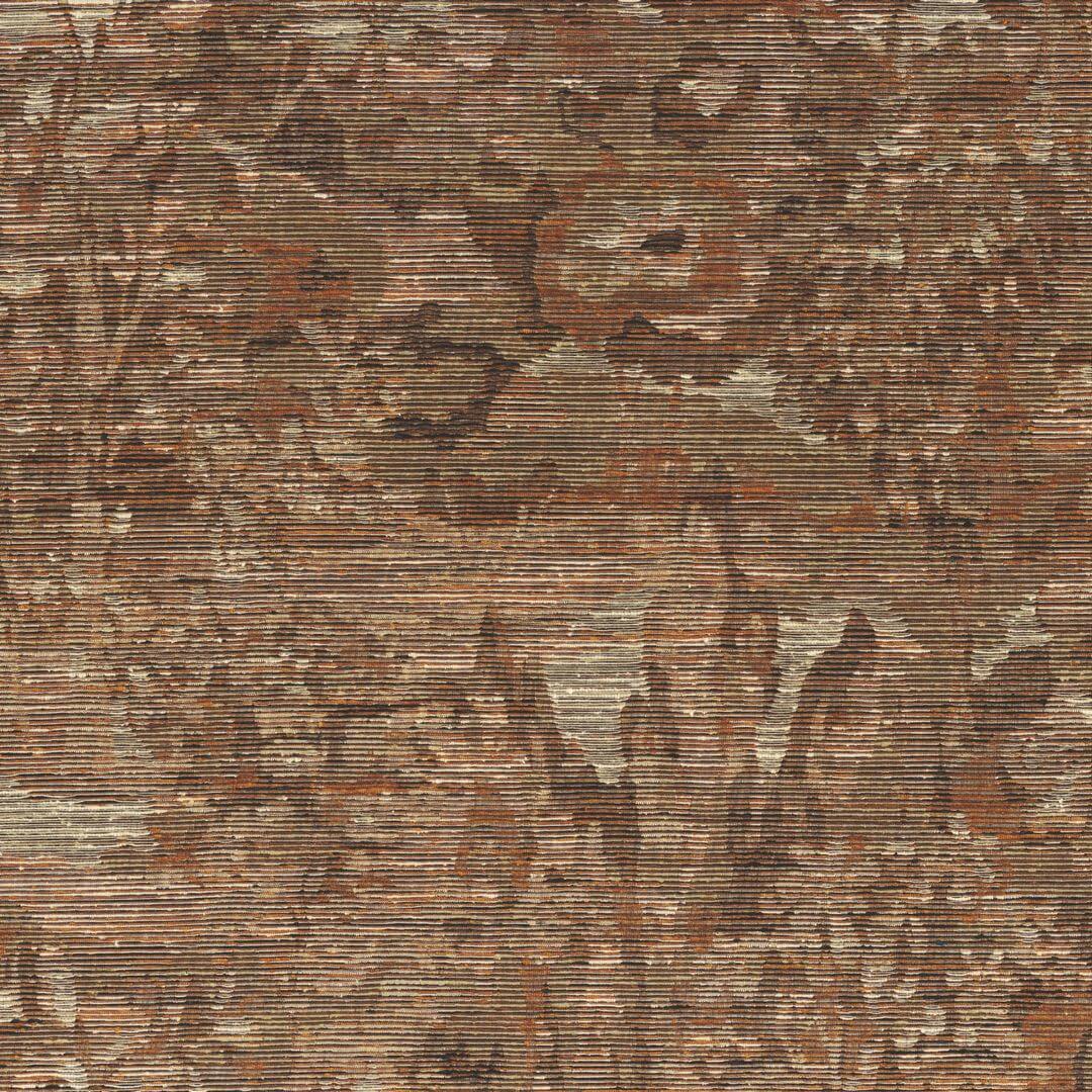Textile structural wallpaper with a leafy plant pattern VERDURE - ORANGE BRULÉ burnt orange