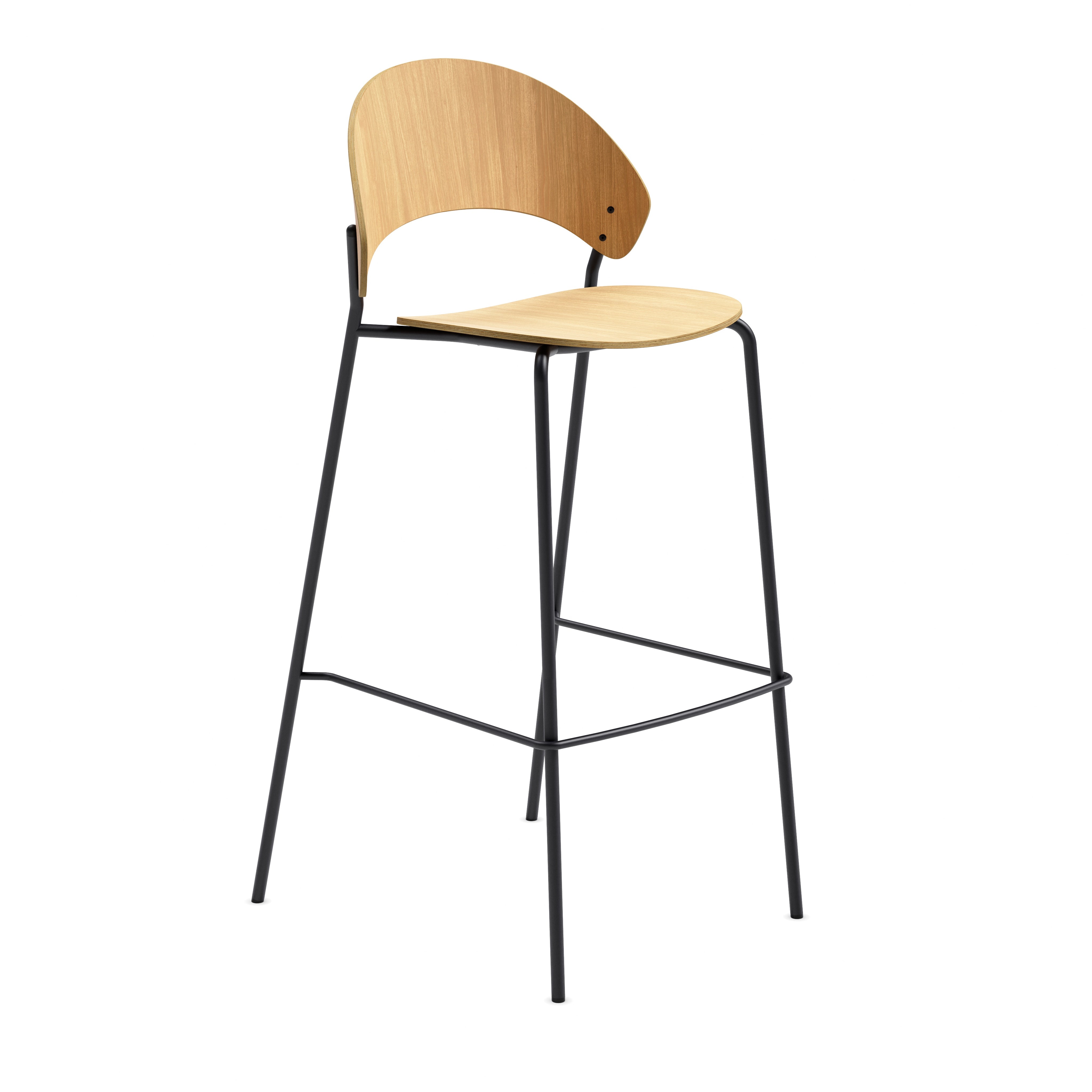DOSINA stool with oak veneer and black base