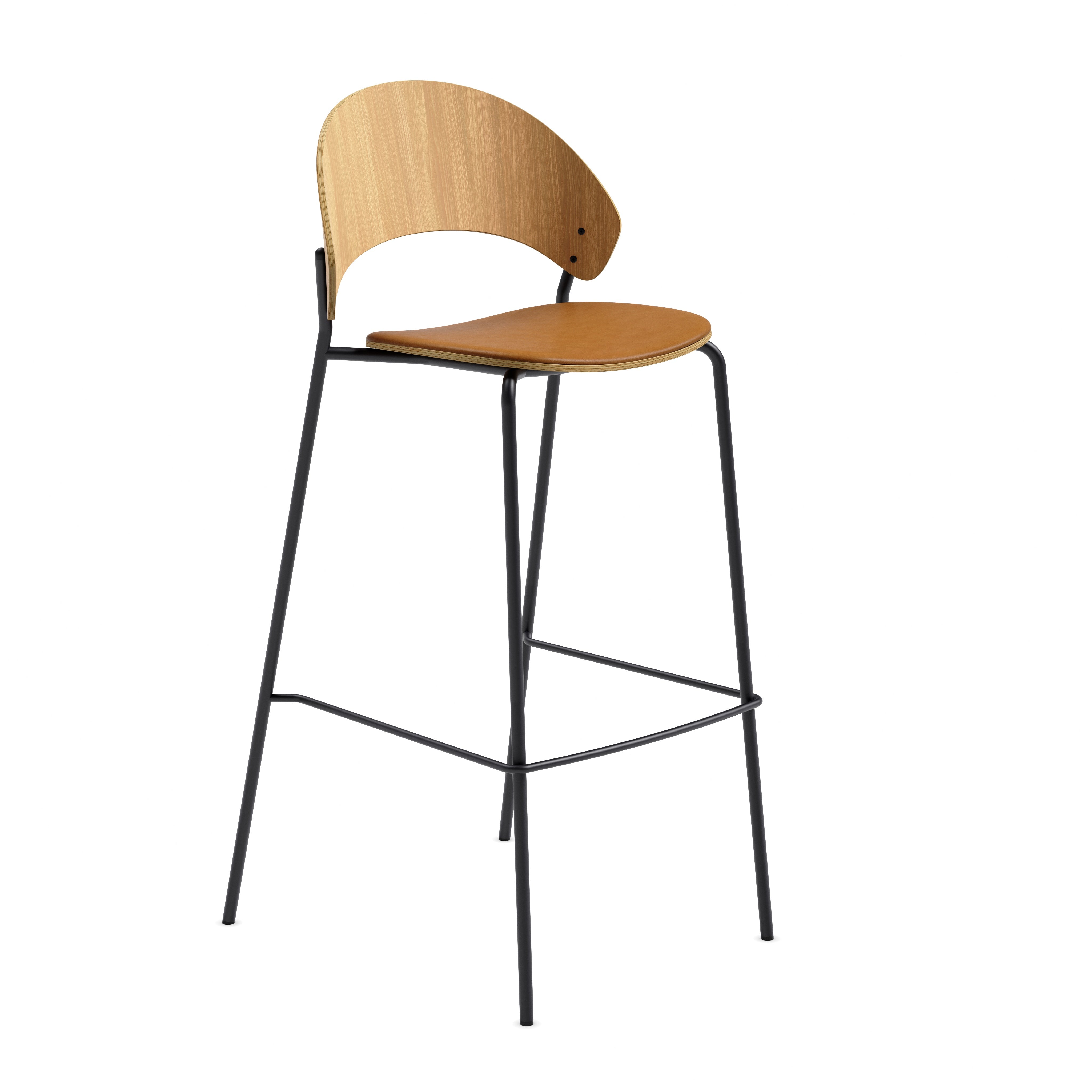 DOSINA stool with oak veneer and black base