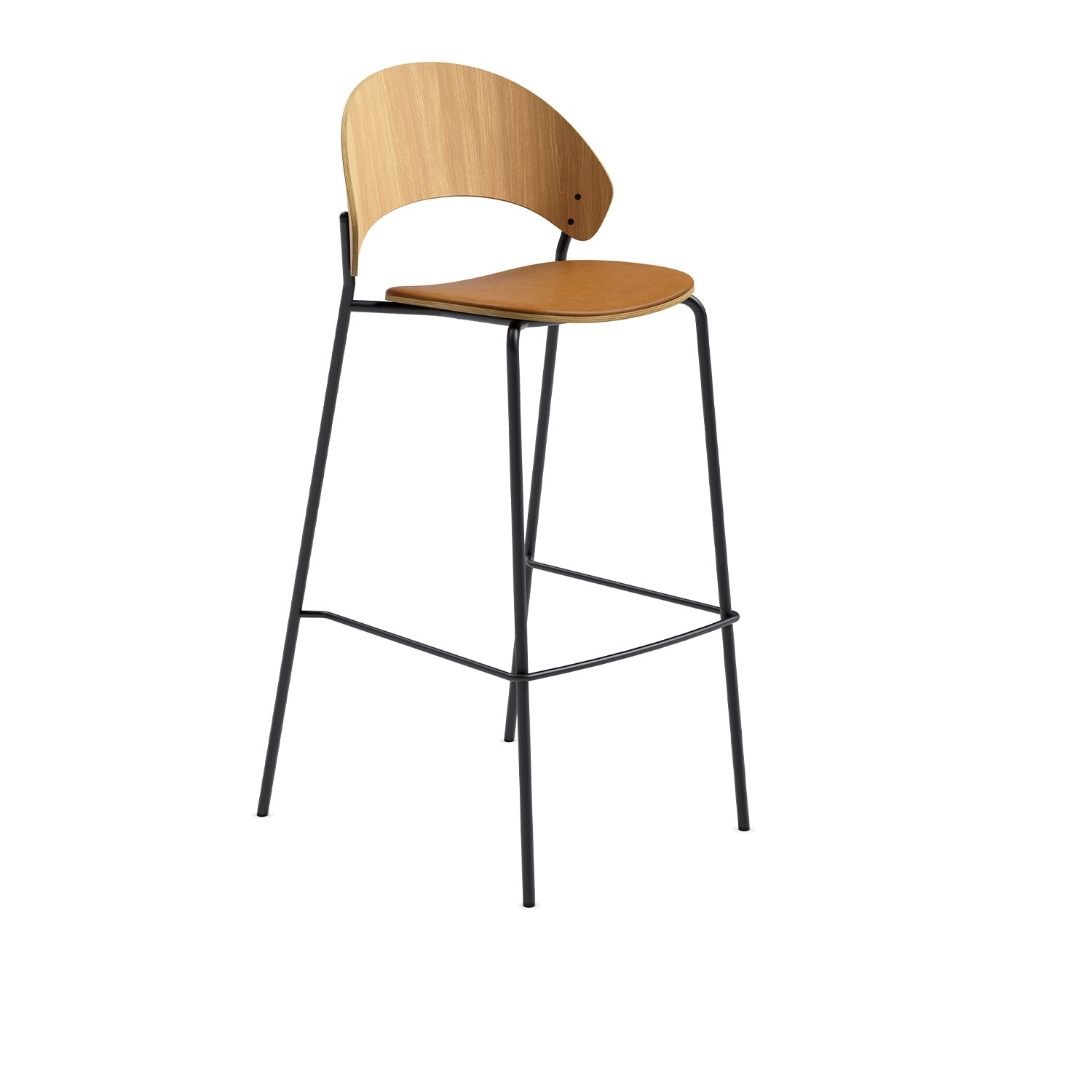 DOSINA stool with oak veneer and black base