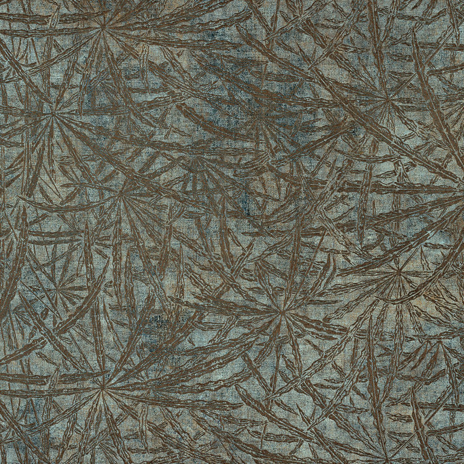 Structural wallpaper with a palm leaf plant motif PALMYRE - VERT D'EAU green with blue