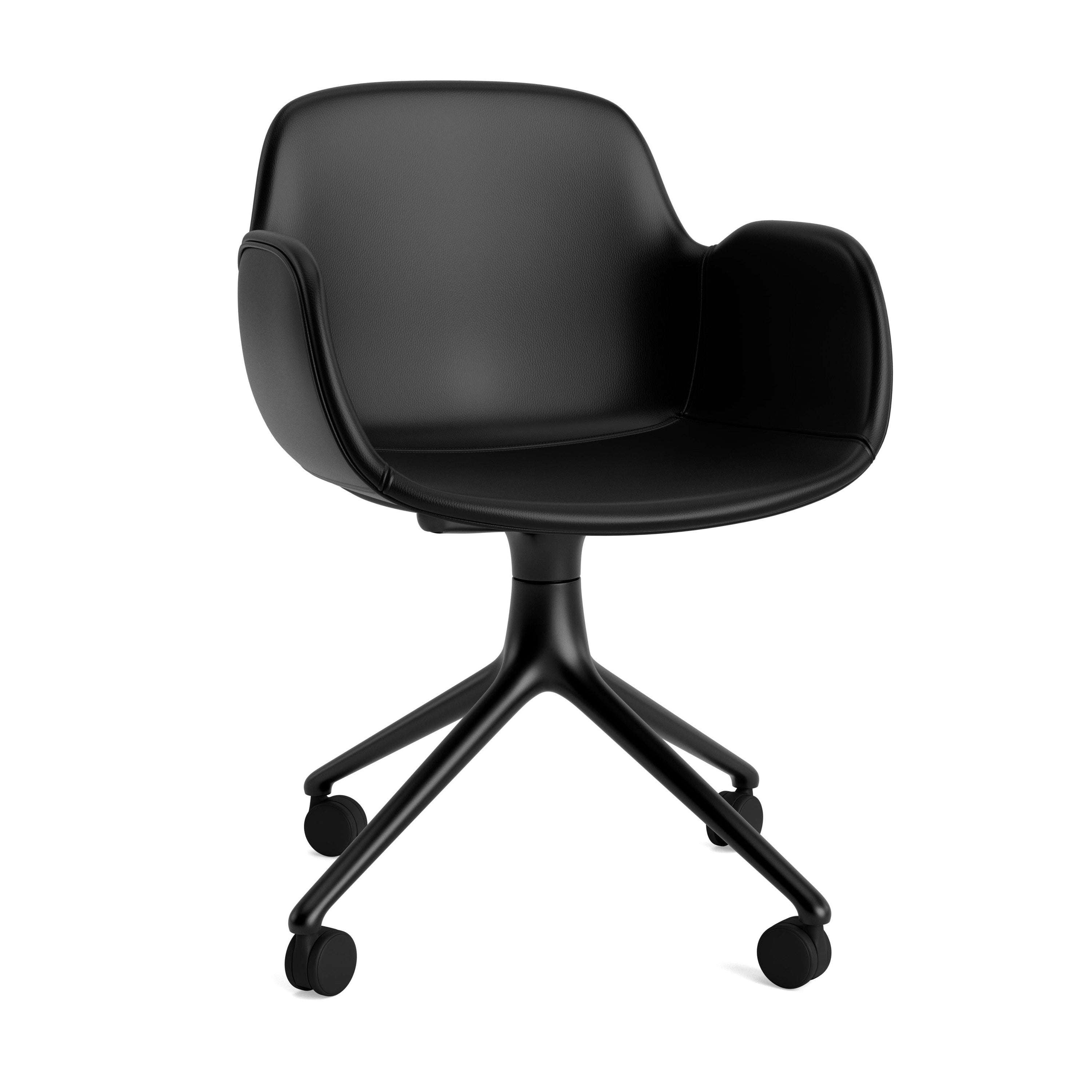 Upholstered office chair with 4W Form armrests with a black base
