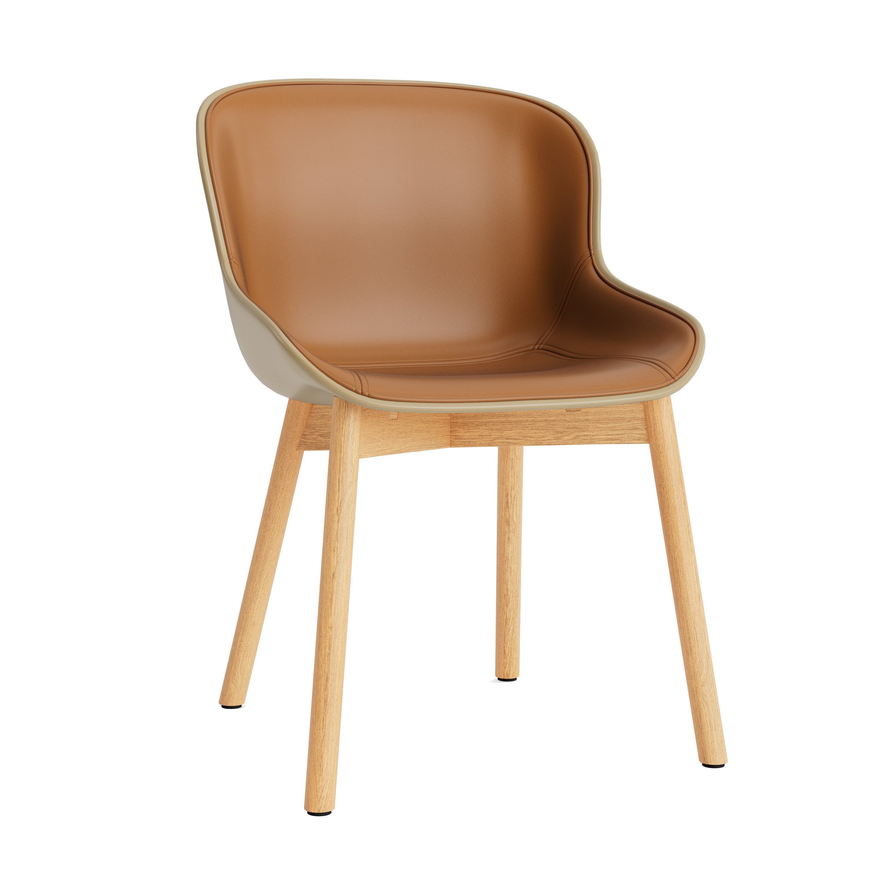 Upholstered chair of sand hyg with a natural oak base