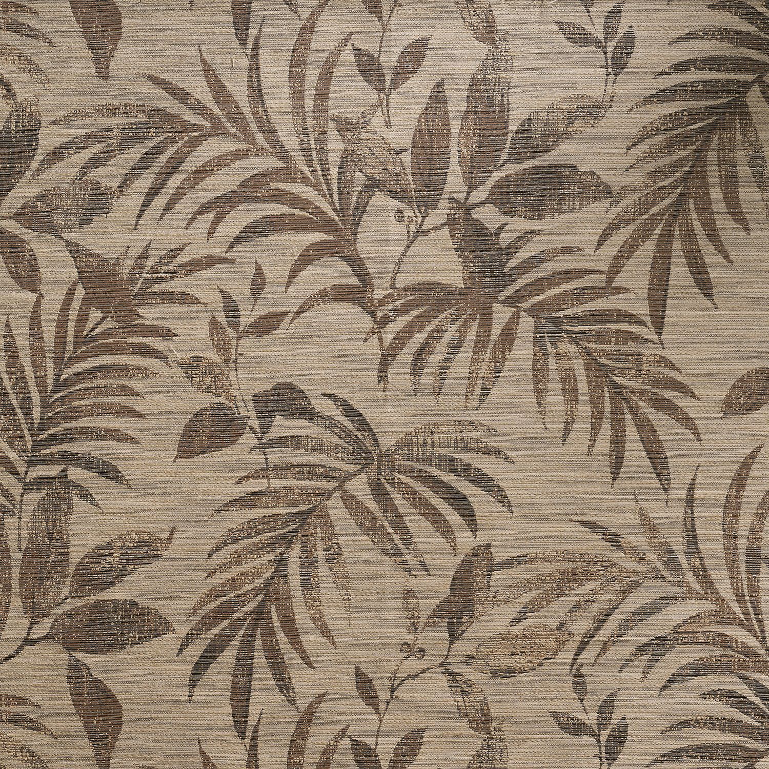 Textile wallpaper with a plant motif of SALIX leaves - NOIR/TABAC tobacco with beige