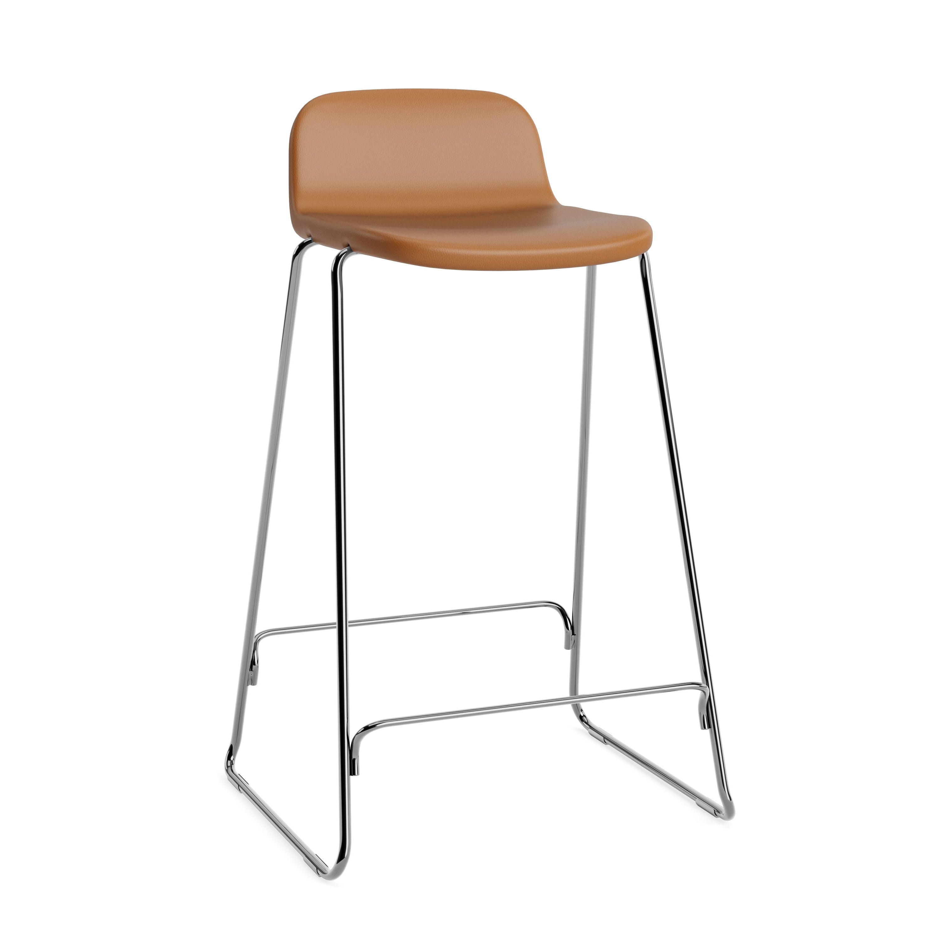Upholstered bar chair with a backrest with a chrome base