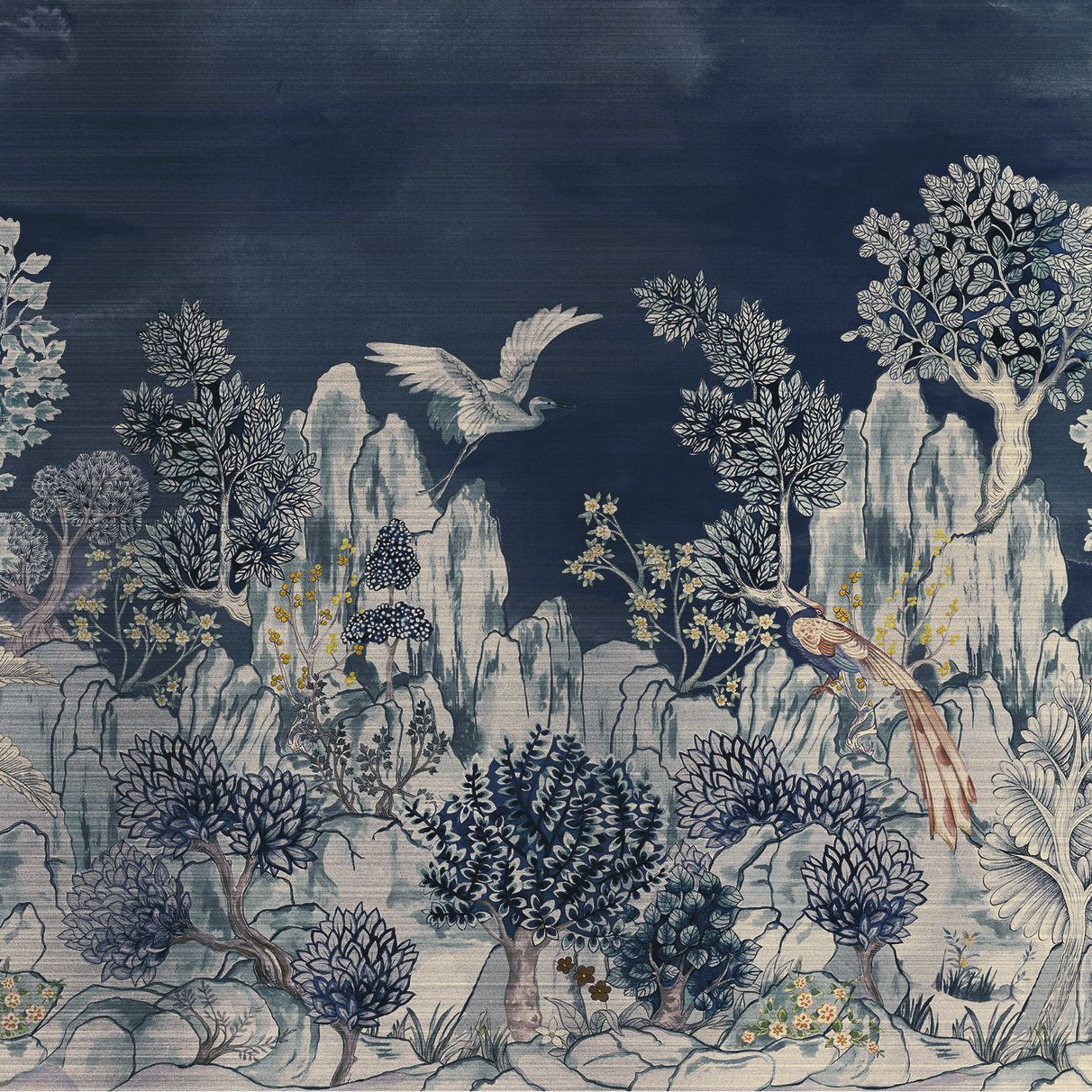 Mural z sizalu s rostlinnou krajinou HANG MUA granátový