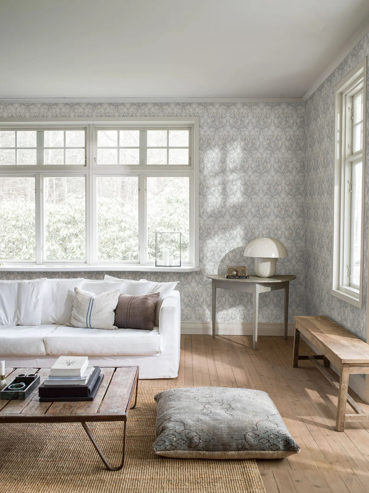 Thistle Plant Pattern Wallpaper in Muted Gray-Green with Pink