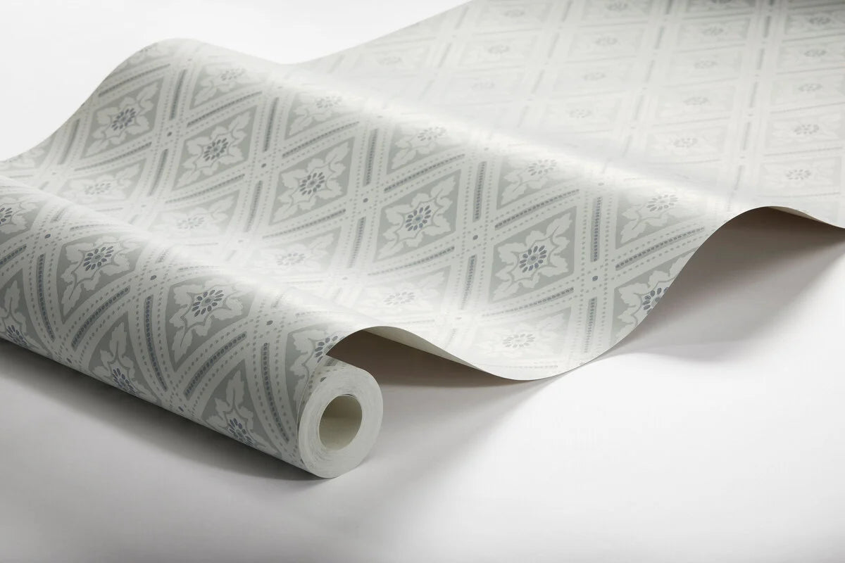 Paper non-woven wallpaper with geometric pattern ESTER beige with gray