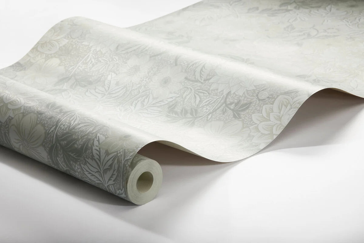 Papírová flizelinová tapeta s rostlinným vzorem DAHLIA GARDEN šedobéžová s bílou