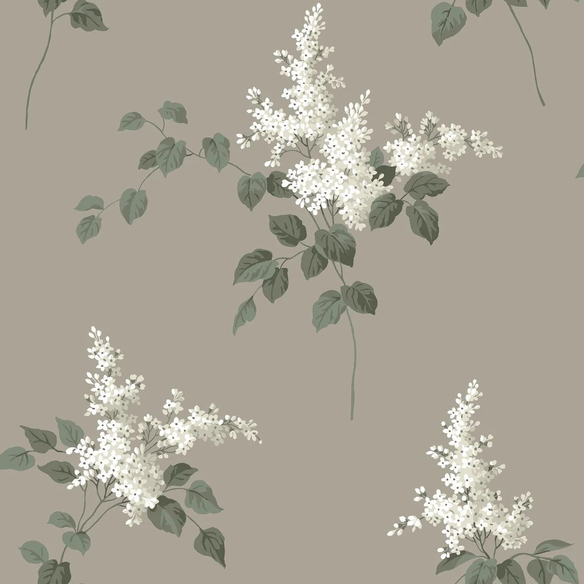Lilacs Floral Pattern Wallpaper in Brown and White