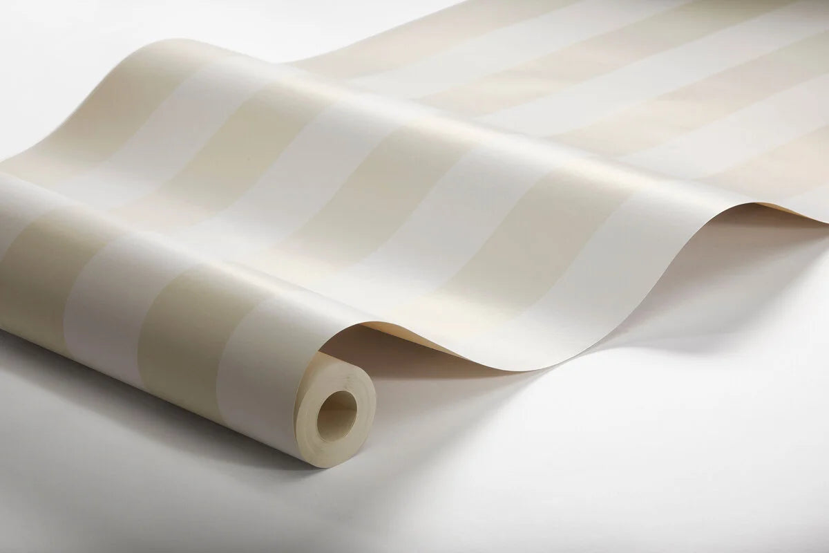 Non-woven paper wallpaper in stripes FALSTERBO STRIPE white with light beige