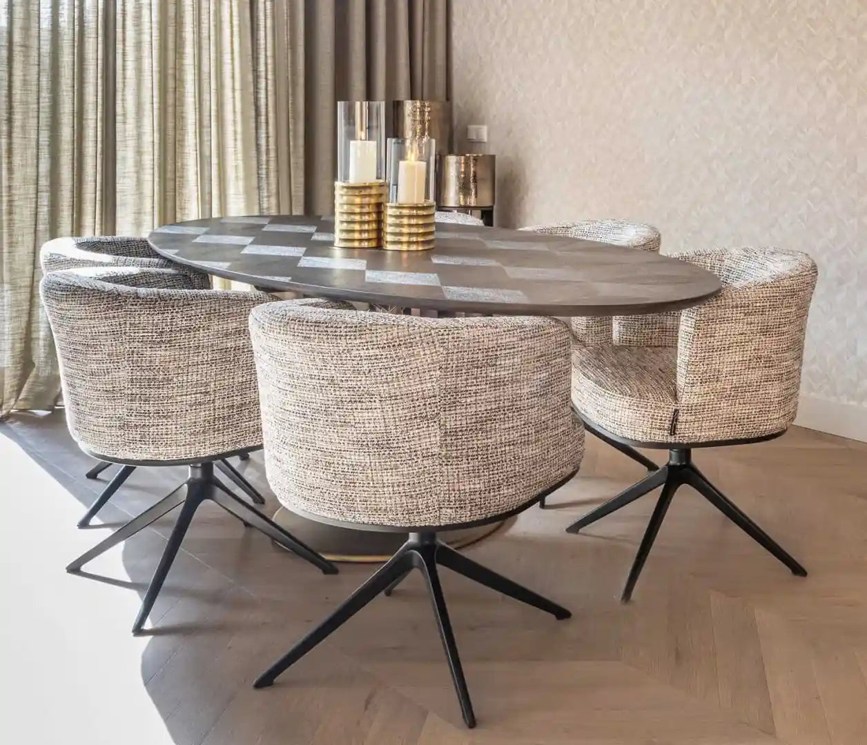 LUXOR brown oval table with a gold base