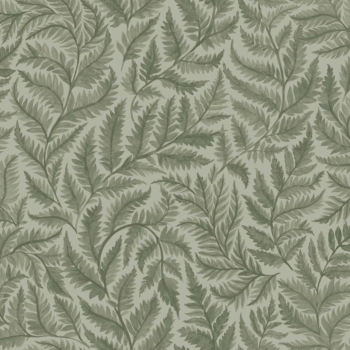 Non-woven paper wallpaper with a plant pattern FERNS green