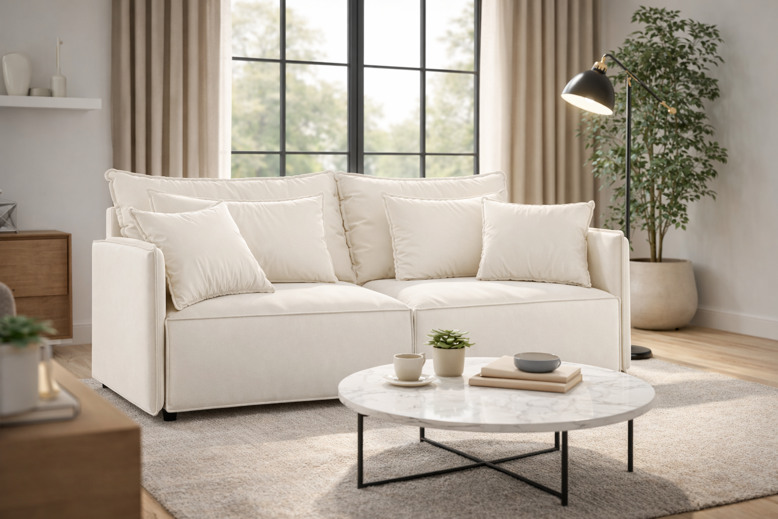 Sofa sametová s funkcí spaní FABIEN béžová
