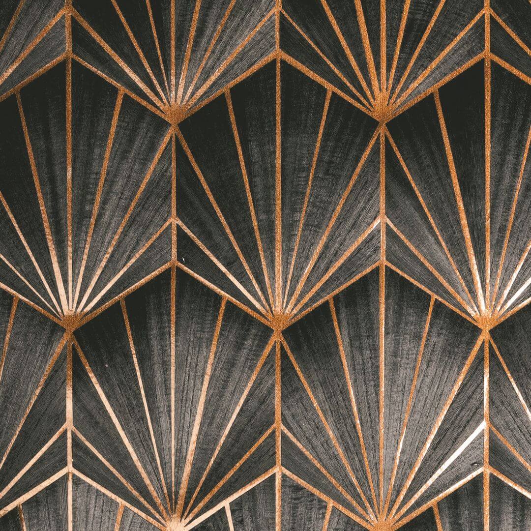 Tapeta z dýhou s geometrickým vzorem art deco MYTHIQUE - CARBONE BRONZE tmavě hnědá