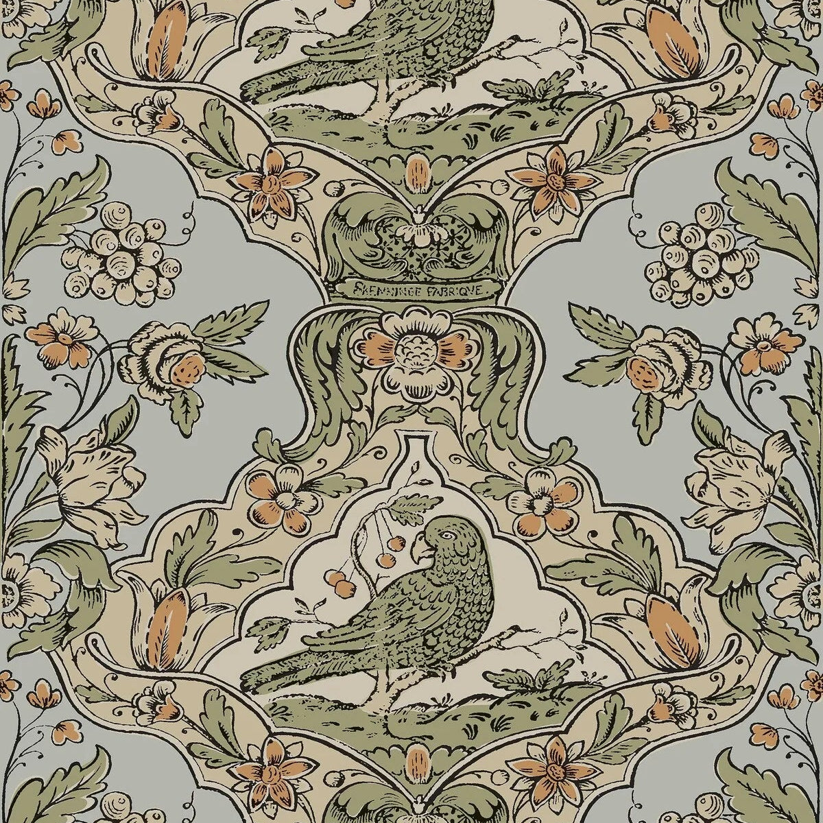 Non-woven paper wallpaper with a botanical pattern SKENNINGE blue with green