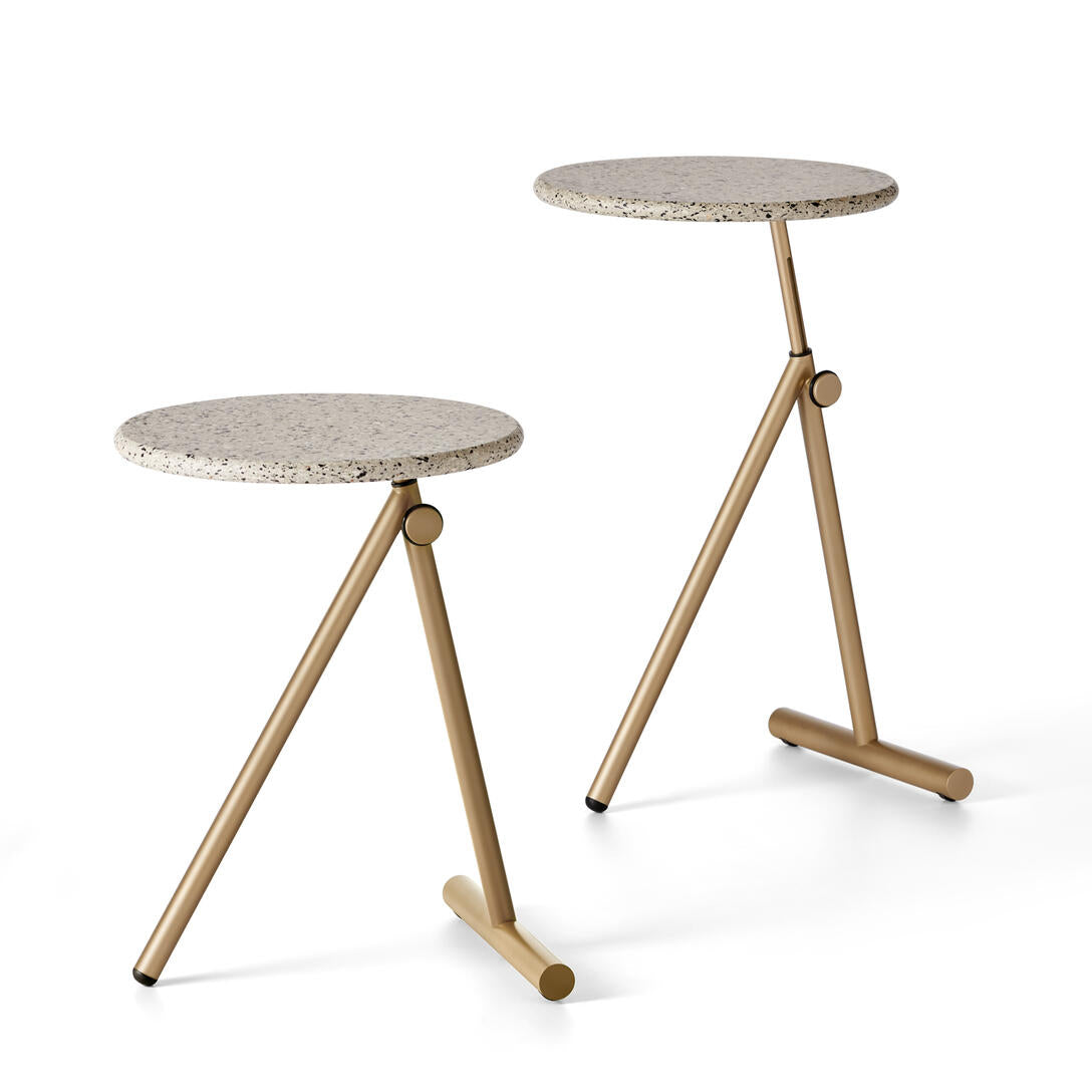 KOJI side table with a fiberglass top and a gold base