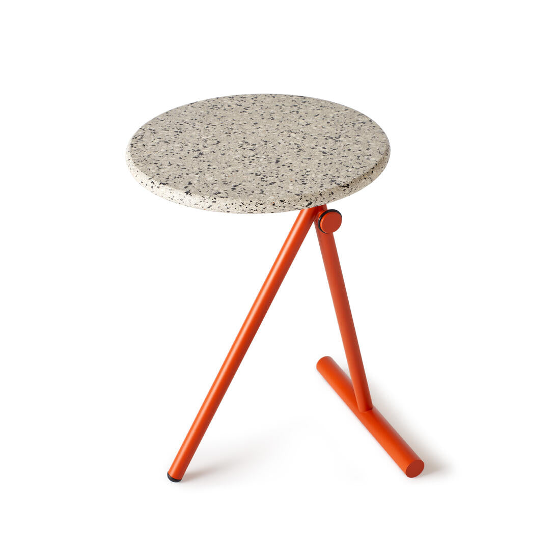 KOJI side table with fiberglass top and orange base
