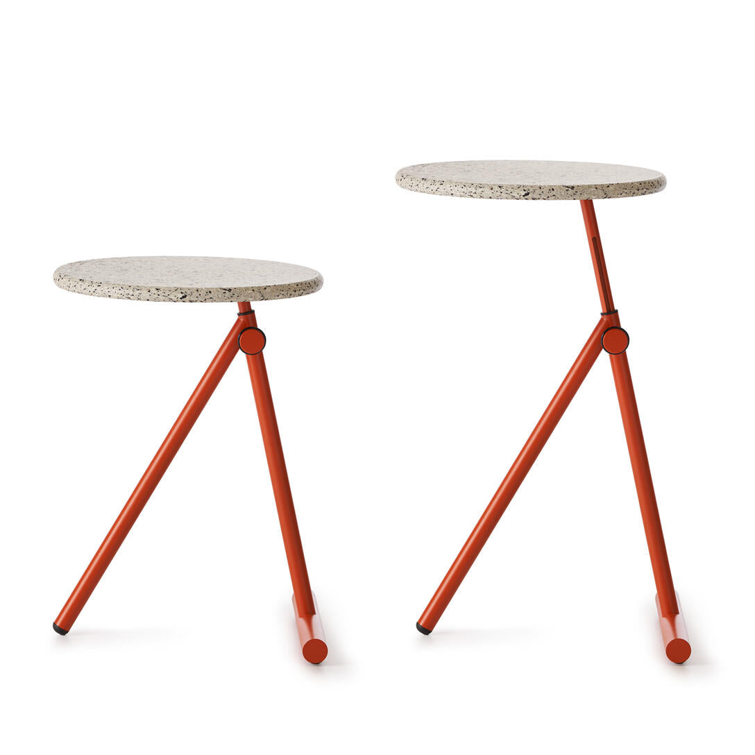 KOJI side table with fiberglass top and orange base