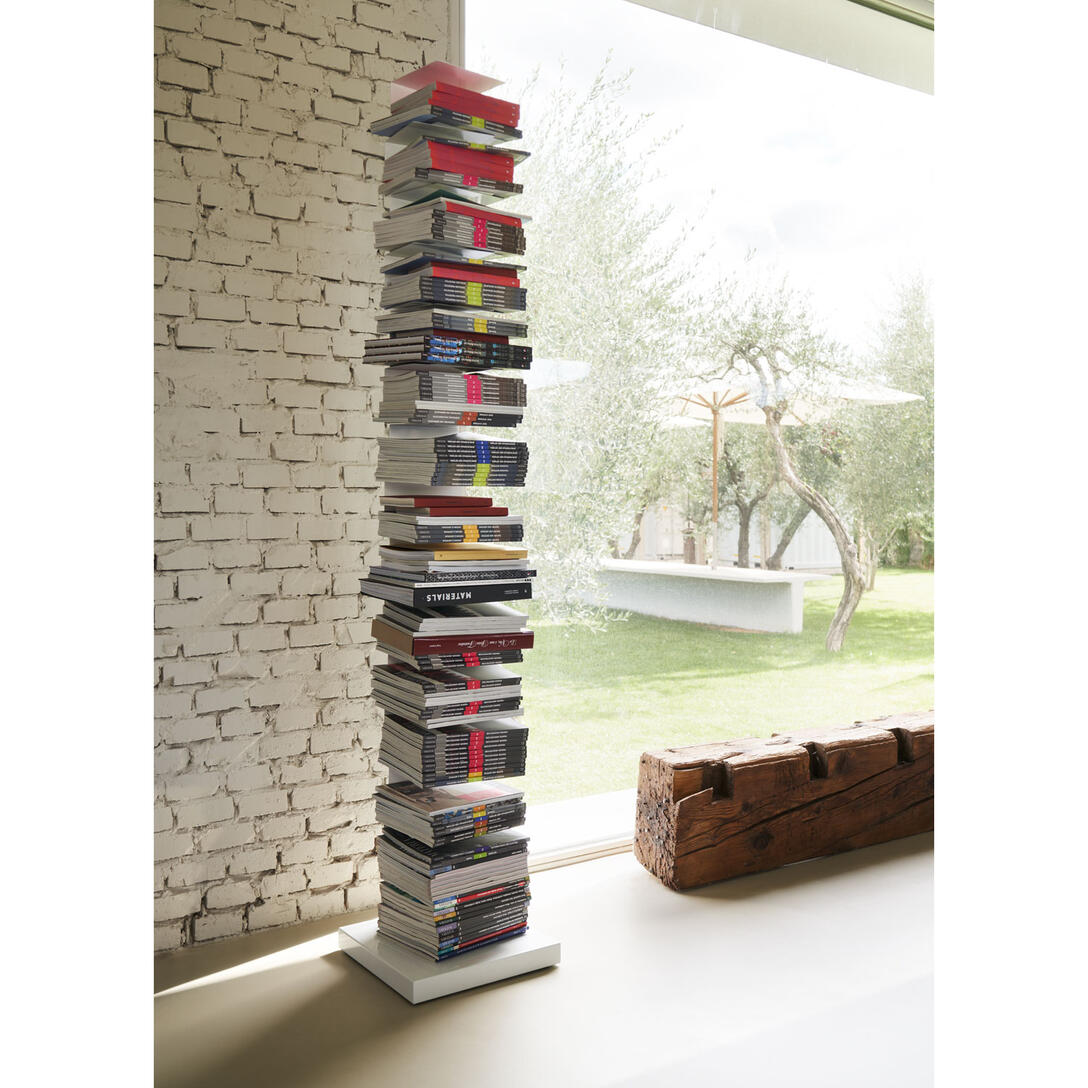 PTOLOMEO ART white shelf with a steel base